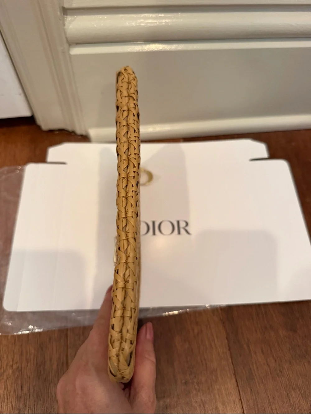 Dior Woven Rattan Pouch in Natural with Gold Logo with Dior Prestige set